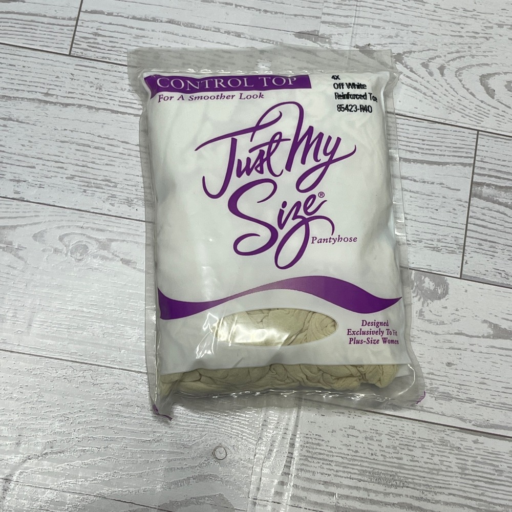 Vintage Just My Size Control Top Pantyhose 4X Off White Reinforced Toe 85423-R40